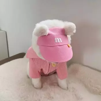 INS Korean m-shaped embroidered three-color sun hat dog pet cat pet elastic pig nose buckle adjustment hat M (within head circumference 26-36cm)