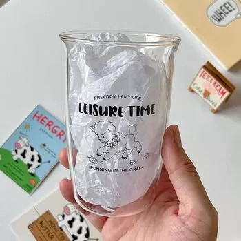 Ins Korean Style Glass Cup Coffee Cup Cold Extract Cup Latte Breakfast Household Heat Resistant Microwave Oven Glass 400-600ml