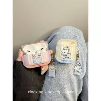 INS Korean style Stripe Cute Dog for Apple AirPods Pro2 Protective Case Airpods3 Bluetooth Earphone Case airpods3 Square Stripes bag dog + pendant