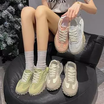 ins Korean version of casual Forrest Gump shoes women s tide 2025 summer new breathable new student running sports moral training shoes 35 серый