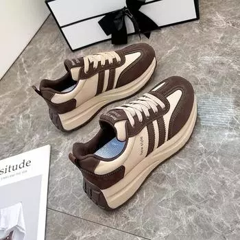 ins Korean version of platform dad shoes 2025 spring new street shot student running sneakers heightening casual AR708 35 бежевый