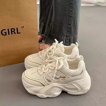 ins корейская версия 2025 весна новые туфли для папы женская спортивная платформа усиливающая универсальная простая повседневная модная женская обувь 35