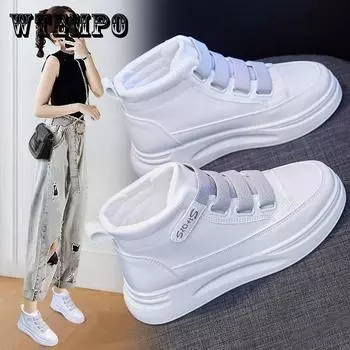 Ins корейская версия, белые туфли с высоким берцем, женские весенние новые туфли для студентов на толстой подошве, туфли для бега, женские кроссовки 40