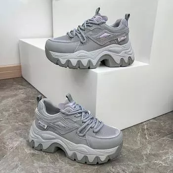 ins корейская версия кроссовок для пап на платформе 2025 весна новые уличные кроссовки для бега для студентов увеличивают высоту и досуг 1942 35 серый