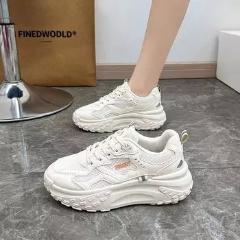 ins корейская версия кроссовок на платформе для пап 2024 года, новая уличная обувь для бега, спортивная обувь для студентов, повседневная обувь для женщин YDY44 35 бежевый