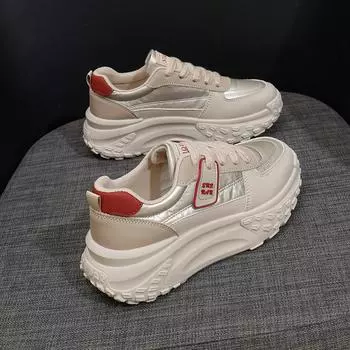 ins корейская версия новой обуви для папы, для девочек, весна 2025, для студентов, для бега, для спорта, толстая подошва, повседневная, уличная, снимок K6722 35 покинуть белый