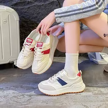 ins корейская версия новой женской обуви для пап 2025 года, весна, студенческие беговые спортивные туфли на толстой подошве, увеличивающие рост, повседневная обувь для женщин K6906 35 синий