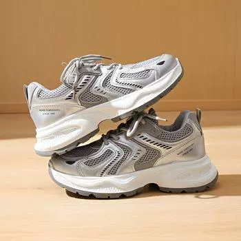 ins корейская версия новой женской обуви для пап 2024 года, осенние студенческие спортивные кроссовки для бега, повседневная обувь на платформе, увеличивающая рост, женская обувь 36 белый