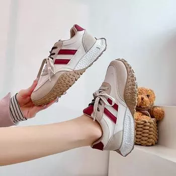 ins корейская версия платформы Forrest Gump обувь весна 2025 новый уличный снимок студенческие беговые спортивные туфли повседневная обувь RD4311 35 бежевый