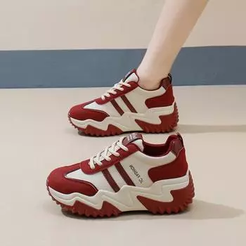 ins корейская версия повседневной обуви для женщин весна 2025 года новые кроссовки на толстой подошве для занятий спортом и бега JC8821 35 абрикосовый