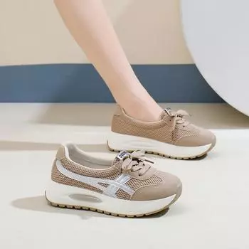 ins корейская версия женской обуви Forrest Gump tide 2024 осень новая толстая подошва увеличивающая рост студенческая спортивная беговая повседневная обувь Q3610 35 бежевый