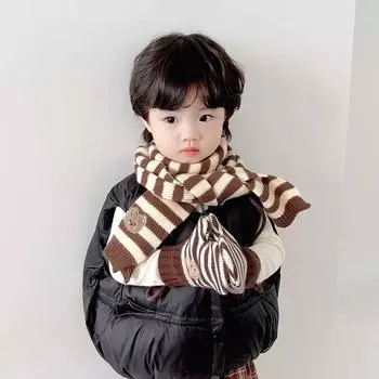 Ins корейский детский милый вязаный шарф с медведем, осенне-зимний утолщенный милый теплый шарф для мальчиков и девочек reference age 2-7 years old