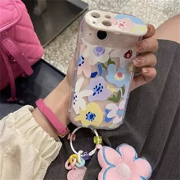 Ins корейский милый чехол с цветочным 3d покрытием и цветочным кулоном для телефона Iphone 14 13 12 11 Pro Max Xr противоударный мягкий чехол Funda For iPhone XSMax