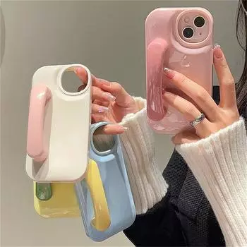 Ins корейский милый чехол с ручкой-подставкой для конфет и мыла Macaron для Iphone 14 13 12 11 Pro Max X Xs Xr глянцевый противоударный мягкий чехол Funda Case & Holder