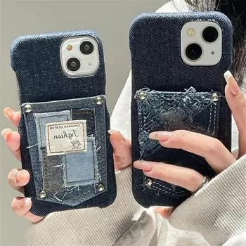 Ins корейский милый джинсовый чехол для телефона с вышивкой звезд для Iphone 14 13 12 11 Pro Max стильный держатель для карт памяти противоударный мягкий чехол For iPhone 14Plus