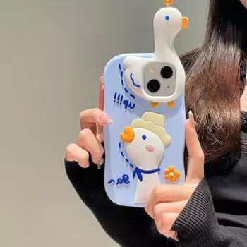 Ins Корейский милый силиконовый чехол с 3d цветком и уткой для Iphone 14 13 12 Pro Max 11, защитная мягкая задняя крышка с милыми животными For iPhone 14Pro