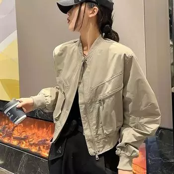 ins короткая куртка верхняя женская весна и осень новое повседневное пальто свободная и универсальная мода бейсбол джерси американская мода S чёрный