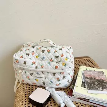 Ins Косметичка Большой Медведь Цветок Стеганый Хлопковый Чехол Сумка Дизайн Молнии A2