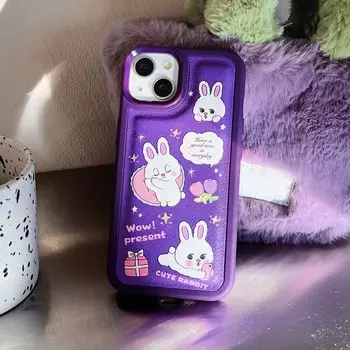 Ins кролик фиолетовый кролик мультфильм кожаный силиконовый мягкий милый чехол для телефона для Iphone 11 12 13promax 14 Pro Max Plus Xsmax X Xr чехол for iphone X XS