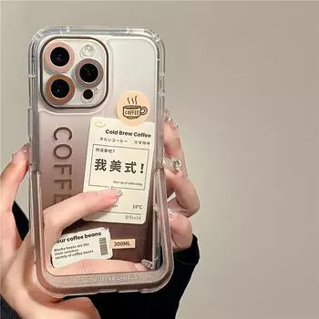 Ins Label Coffee Невидимый держатель-подставка Противоударный чехол для Iphone 13 12 11 14 Pro Max 14 Plus Милый чехол For iPhone 12 Pro