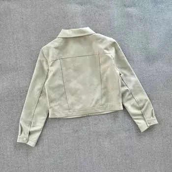 ins лацкан молния кожаная куртка осень свободное и тонкое пальто дизайн чувство ниша повседневный топ M темно-коричневого