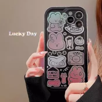 Ins Laser Bunny Flower Симпатичная оболочка для Iphone 13 12 Promax 11 14 Plus Pro Max Cartoon Rabbit Мягкий силиконовый блестящий чехол для телефона Capa For iphone 14plus