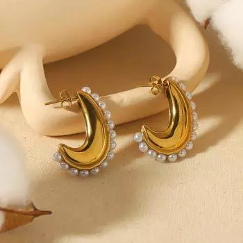 ins light luxury design C-shaped moon earrings 18K gold stainless steel stud earrings