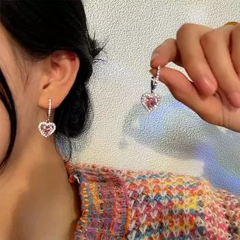 Ins Light Luxury Full Of Diamonds Цирконий Love Серьги Женский Темперамент Универсальные Нишевые Высококачественные Серьги-гвоздики Серьги в стиле знаменитостей