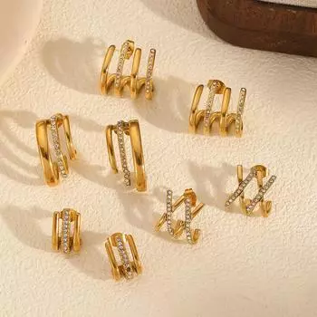 ins light luxury серьги из 18-каратного золота не выцветают серьги-гвоздики с несколькими когтями и бриллиантами женские изогнутые серьги-гвоздики из палладия в форме крючка высокого класса персонализированные серьги 18k gold