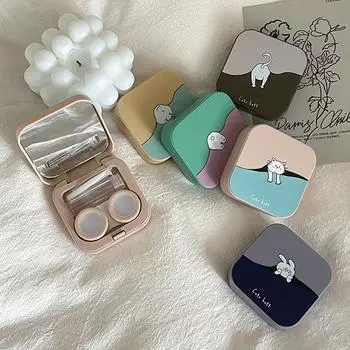 Ins Like A Fish Ретро Простой Конфетный Цвет Компактный Футляр Для Контактных Линз Партнер Коробка Коробка Для Ухода За Зрачками Откидная Крышка