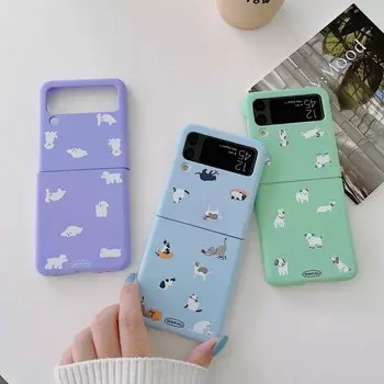 Ins Little Animal Dogs Cats Cute PC Жесткая задняя крышка для Samsung Galaxy Z Flip3 5g Противоударный чехол для телефона с рельефным смайликом и рисунком