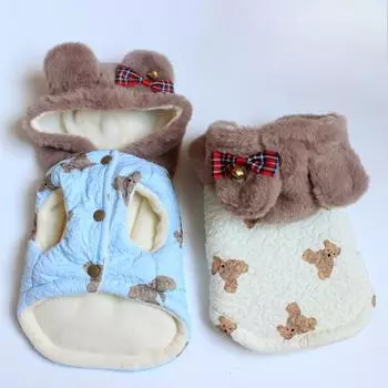 INS Маленький медведь Теплое хлопковое стеганое пальто с шапкой свитер Осень Зима Плюшевые мишки Одежда для собак Одежда для домашних животных Мягкие лапки для маленьких собак S