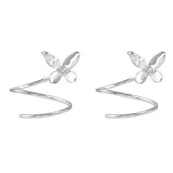 инс маленький темперамент двойные серьги-пусеты темперамент интернет-знаменитость многовариантные спиральные серьги-бабочки с бриллиантами-вспышками женские