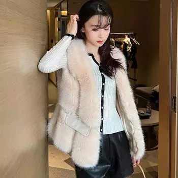 ins меховой жилет короткий женский искусственный мех лисы жилет куртка S
