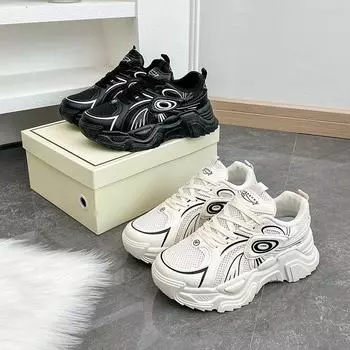 INS Mesh Low Top Dad Shoes Women s Autumn New Breathable Sports Heighten Casual Shoes 35