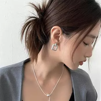 ins Metal Square Earrings Silver Needle Fashion 925 Irregular Texture Fashion Jewelry Female Niche Personality 925 silver needles