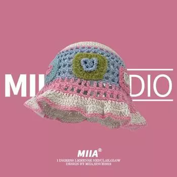 Ins Милые контрастные цвета ручной работы вязаные панамы женские осенние повседневные универсальные шляпы с изображением лица маленькие французские милые шапки-ведра 56-58cm