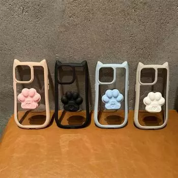 INS Милый 3D кошачий коготь держатель чехол для телефона iPhone 15 14 13 12 11 Pro Max Plus XR акриловый прозрачный чехол