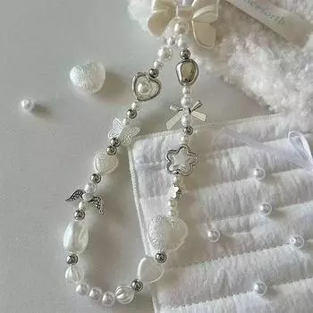 Ins милый белый бант сердце жемчужные бусины бисерная телефонная цепочка подвесная веревка анти-потеряющийся шнур подвесное украшение для телефона Ccd камера