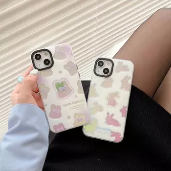 Ins милый Imd кролик пара лазерный чехол для телефона для Iphone 13 12 Promax 14 Pro Max 11 силиконовый мягкий противоударный чехол с изображением кролика задняя крышка Капа For iphone 12promax