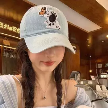 ins милый мультфильм маркировка щенок бабочка мягкий верх бейсболка показывающая лицо маленькая милая девочка универсальная кепка Adjustable
