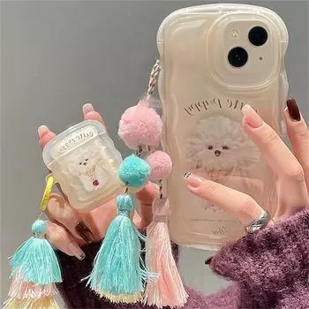 Ins милый мультяшный пудель, плюшевый чехол с подвеской и кисточками для телефона Iphone 14 13 12 11 Pro Max Wave Edge, противоударный мягкий чехол, принципиально For iPhone 11ProMax