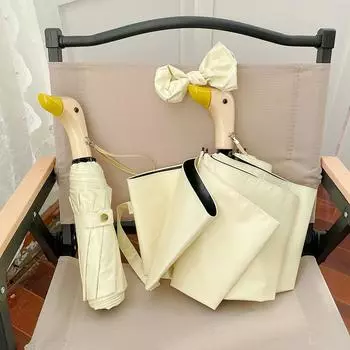 Ins милый зонт с ручкой в виде утки, женский складной зонт от дождя и дождя двойного назначения, черный резиновый зонт от солнца, солнцезащитный зонт от УФ-лучей