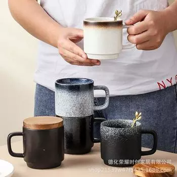 ins minimalist ceramic mug water cup with lid office student couple mug european-style literary water mug 275cm