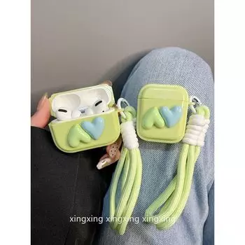 INS Minimalist Matcha Stereo Heart Applicable Airpodspro2 Protective Case 3 Generation 4 Generation Apple Bluetooth Earbuds Case airpods4 Matcha Stereo Heart [Single Shell]]
