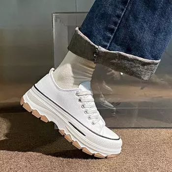 ins модная корейская версия парусиновых туфель женские 2024 осень новые дышащие студенческие туфли на толстой подошве усиливающие повседневные парусиновые туфли 37 белый