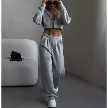 INS Модная спортивная одежда Толстовка Брюки Костюм Женский Худи Брюки Спортивный костюм Женский Grey S