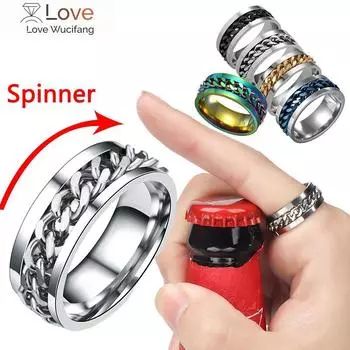 Ins модное женское вращающееся звено цепи мужское вращающееся кольцо из нержавеющей стали мужское титановое тревожное кольцо-штопор подарок 13