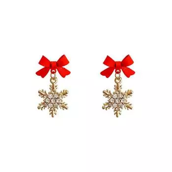 Ins модные красные серьги со снежинками и бантом для женщин, корейские украшения для ушей, рождественские новые золотые серьги-подвески со снегом красный