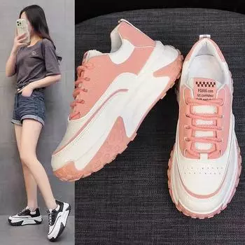 INS модные весенние новые повседневные туфли для папы, женские универсальные кроссовки на платформе, на скрытом каблуке, на шнуровке, женская обувь 35